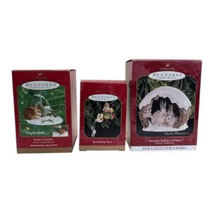 Lot of 3 Hallmark Keepsake Christmas Ornaments Snowy Garden Stars Rabbits